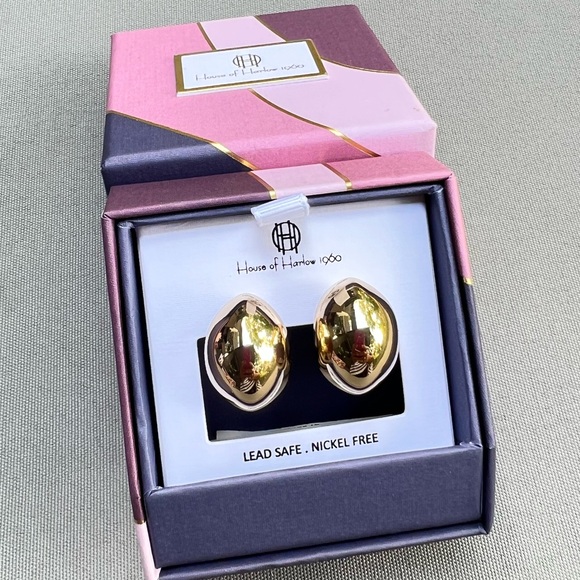 NEW House of Harlow 1960 Chunky Hoop Earrings Gold with box NIB - Picture 5 of 5